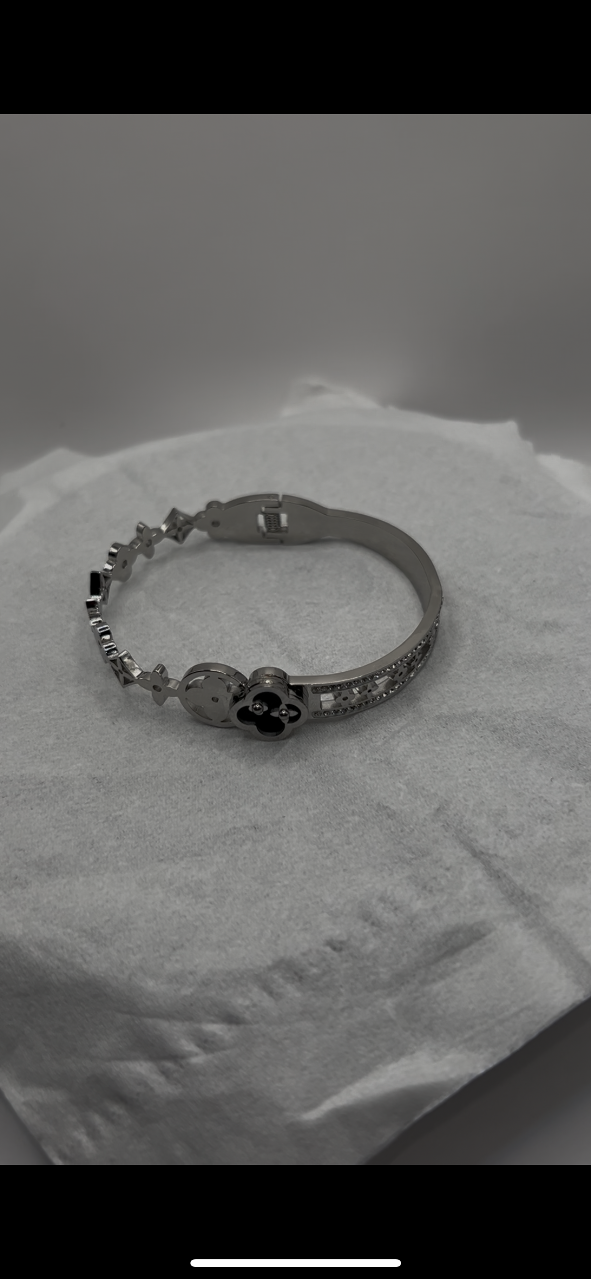 Four Leaf Clover Cleef Silver Cubic Zirconia Stainless Steel Bracelet