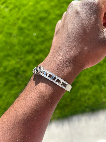 Four Leaf Clover Cleef Silver Cubic Zirconia Stainless Steel Bracelet