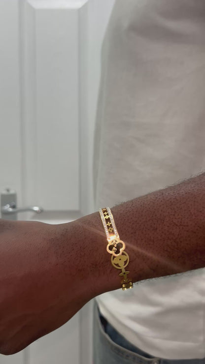 Four Leaf Clover Charm Zirconia Bracelet Stainless Steel