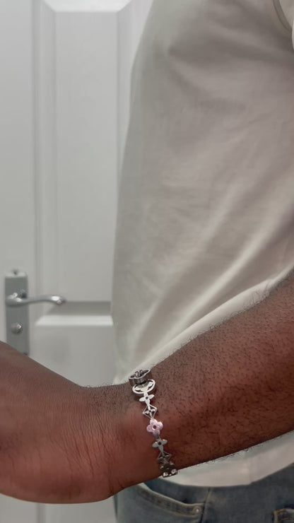 Four Leaf Clover Cleef Silver Cubic Zirconia Stainless Steel Bracelet